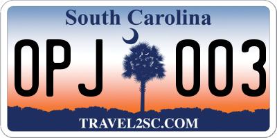 SC license plate OPJ003