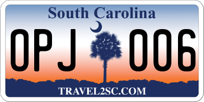 SC license plate OPJ006