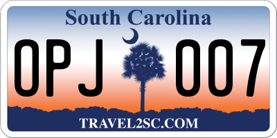SC license plate OPJ007