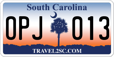 SC license plate OPJ013