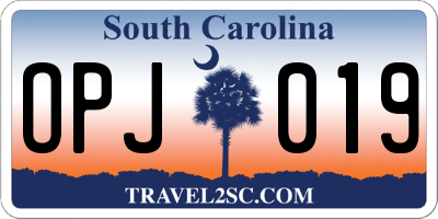 SC license plate OPJ019