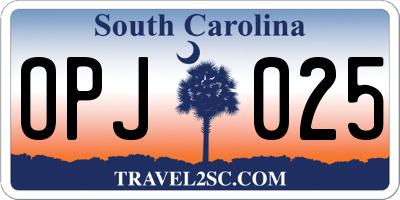 SC license plate OPJ025