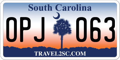 SC license plate OPJ063