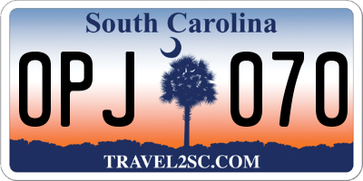 SC license plate OPJ070