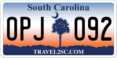 SC license plate OPJ092