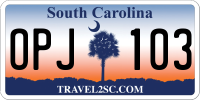 SC license plate OPJ103