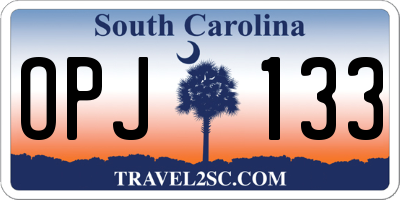 SC license plate OPJ133