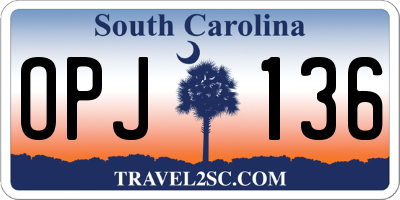 SC license plate OPJ136