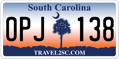 SC license plate OPJ138