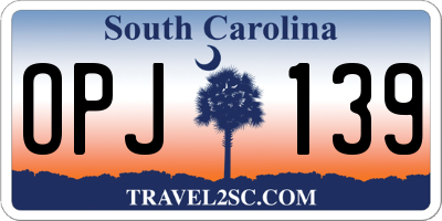 SC license plate OPJ139