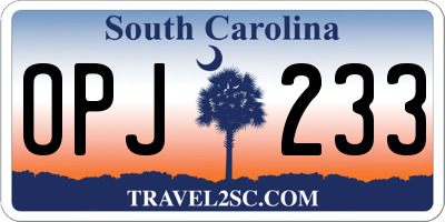 SC license plate OPJ233