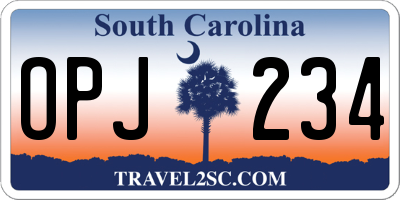 SC license plate OPJ234