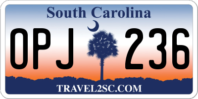 SC license plate OPJ236