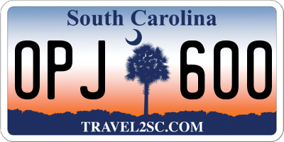 SC license plate OPJ600