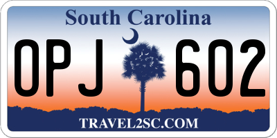 SC license plate OPJ602