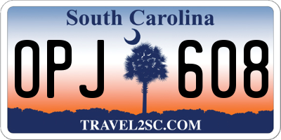 SC license plate OPJ608
