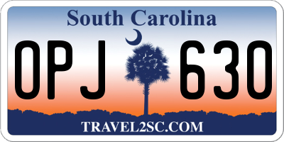 SC license plate OPJ630