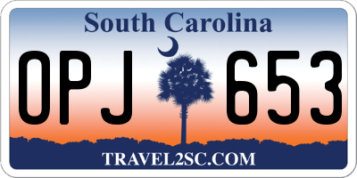 SC license plate OPJ653