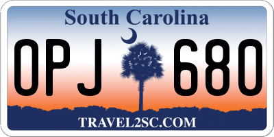 SC license plate OPJ680