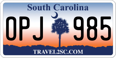 SC license plate OPJ985