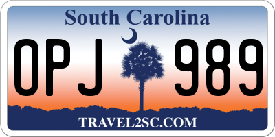 SC license plate OPJ989