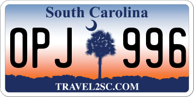 SC license plate OPJ996