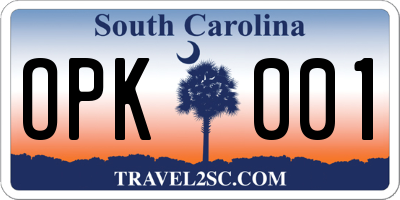 SC license plate OPK001