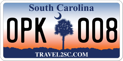 SC license plate OPK008