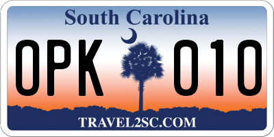SC license plate OPK010