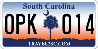 SC license plate OPK014