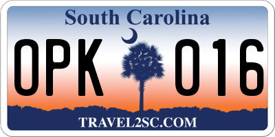 SC license plate OPK016