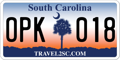 SC license plate OPK018