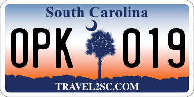 SC license plate OPK019
