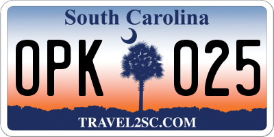 SC license plate OPK025