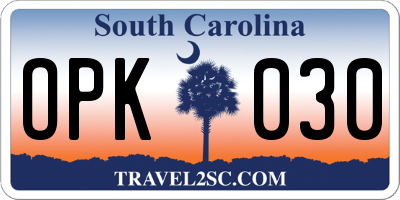 SC license plate OPK030