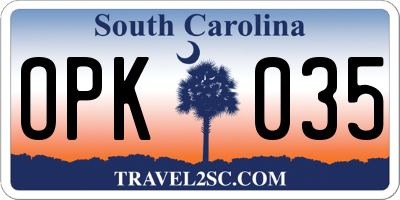 SC license plate OPK035
