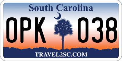SC license plate OPK038