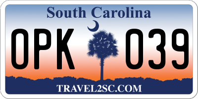 SC license plate OPK039