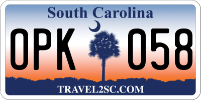 SC license plate OPK058