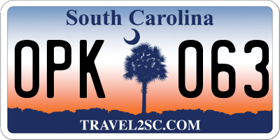 SC license plate OPK063