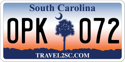 SC license plate OPK072