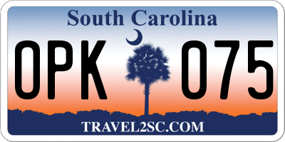 SC license plate OPK075