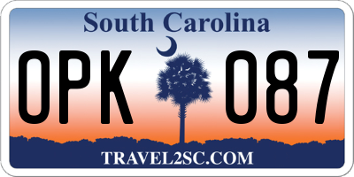 SC license plate OPK087