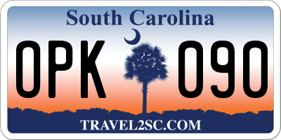 SC license plate OPK090