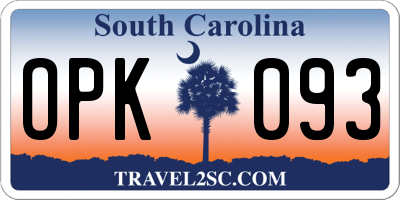 SC license plate OPK093