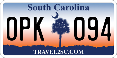 SC license plate OPK094