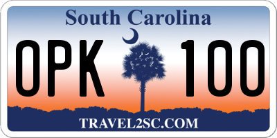 SC license plate OPK100