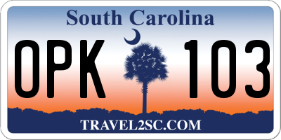 SC license plate OPK103