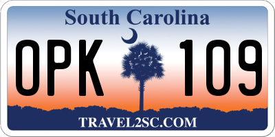 SC license plate OPK109