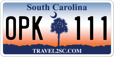 SC license plate OPK111